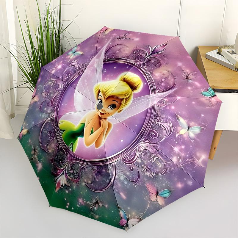 Tinkerbell, Fairy Themed Automatic Opening and Closing Umbrella, Brightly Colored 8-rib Portable Umbrella, Suitable for Men and Women, A Perfect Gift