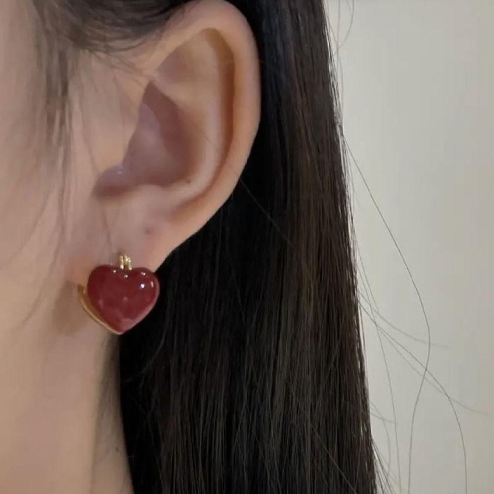 Dripping Oil Zinc Zinc Alloy Korean Style Earrings Women Jewelry Heart Ear Buckle Enamel Stud Earrings