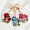 Bling Rose Keychain for Women Rhinestone Flower Keyring Accessory Sparkling Bag Charm for Purse Handbag