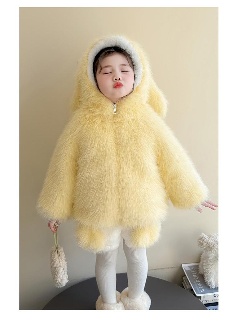 2025 Girls' Fleece-Lined Winter Coat - Thick, Cute Knitwear for Children