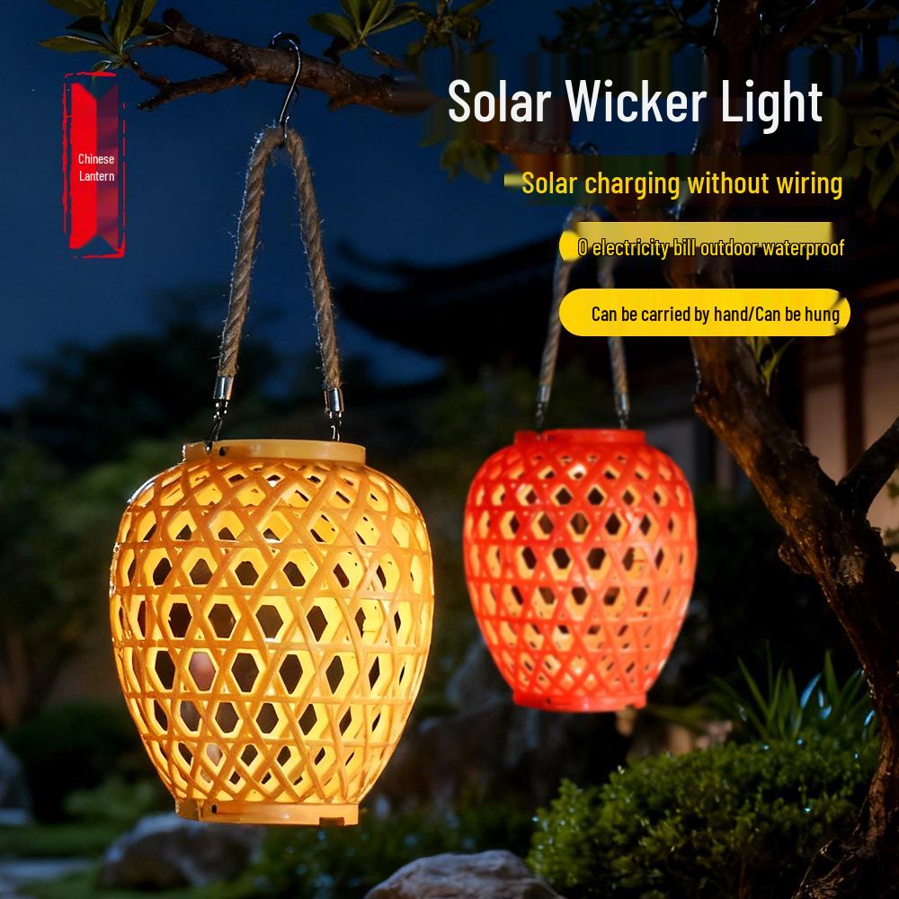 Bamboo & Rattan Solar Lantern: Elegant Outdoor Garden, Patio, or Balcony Decoration Light