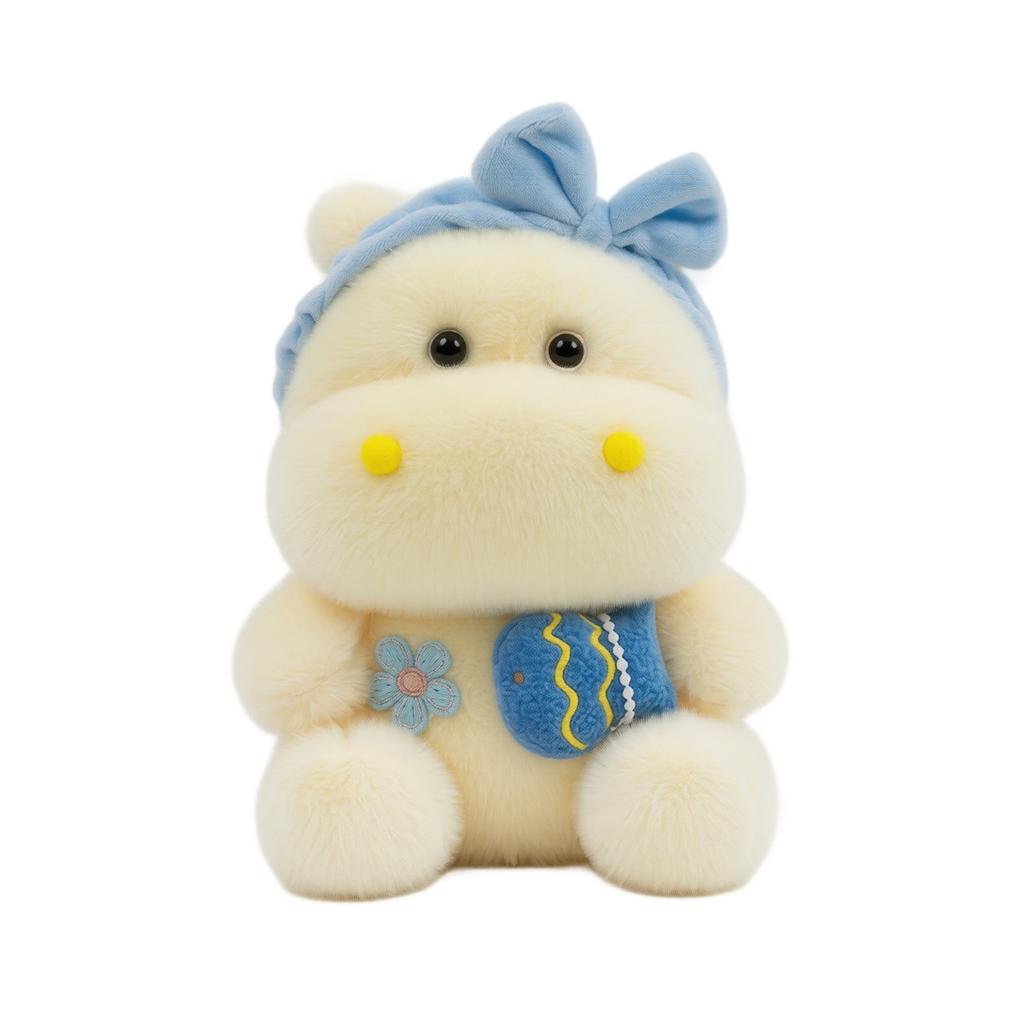 Plush Hippo Stuffed Animal Soft Plush Toy with Decorative Patch and Embroidered Details Suitable for Kids and Collectors