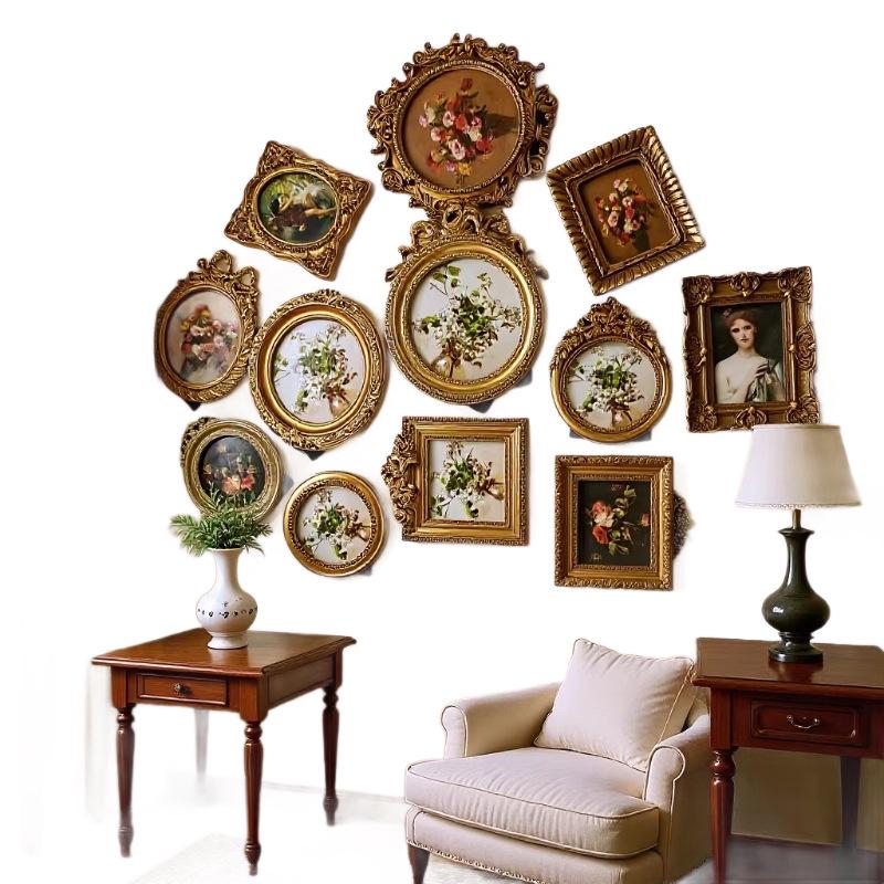 European Retro Carved Photo Frame: French Light Luxury Resin Decor for Wall or Tabletop in Living Room or Bedroom.