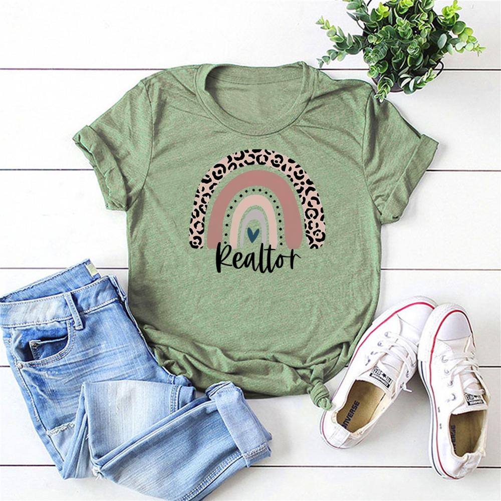 Realtor TShirt Real Estate Agent Tee Cute Leopard Rainbow Realtor Graphic Tee Real Estate Apparel Women Vintage Summer Top Gift