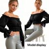 Fashion Women Ruffle Off Shoulder Crop Blouse Long Puff Sleeve Slim Ruched Hem Casual Clubwear Top
