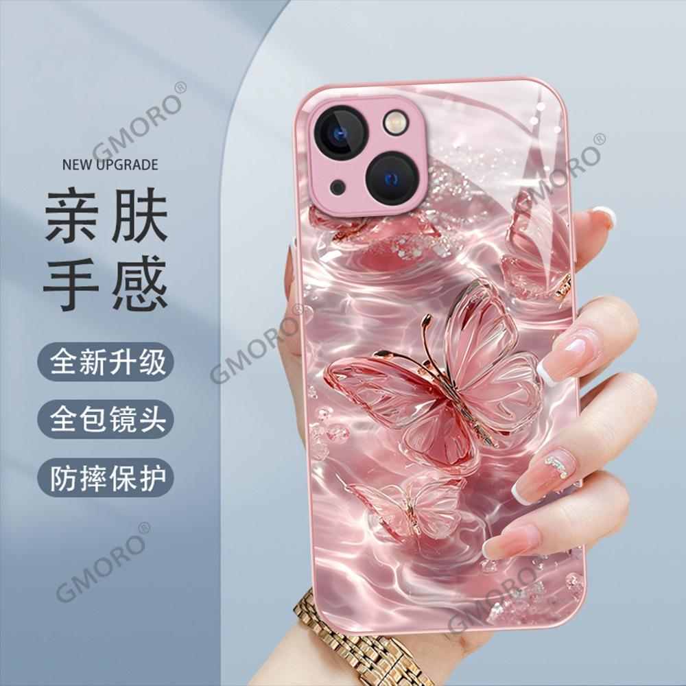 Shrimp Skin Explosive Crystal Pink Bow iPhone17 Light Luxury Mobile Phone Case Apple 16/15 Glass Protective Case