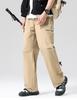 100% cotton workwear outdoor multi bag elastic waist drawstring pure cotton straight leg pants men's casual pants