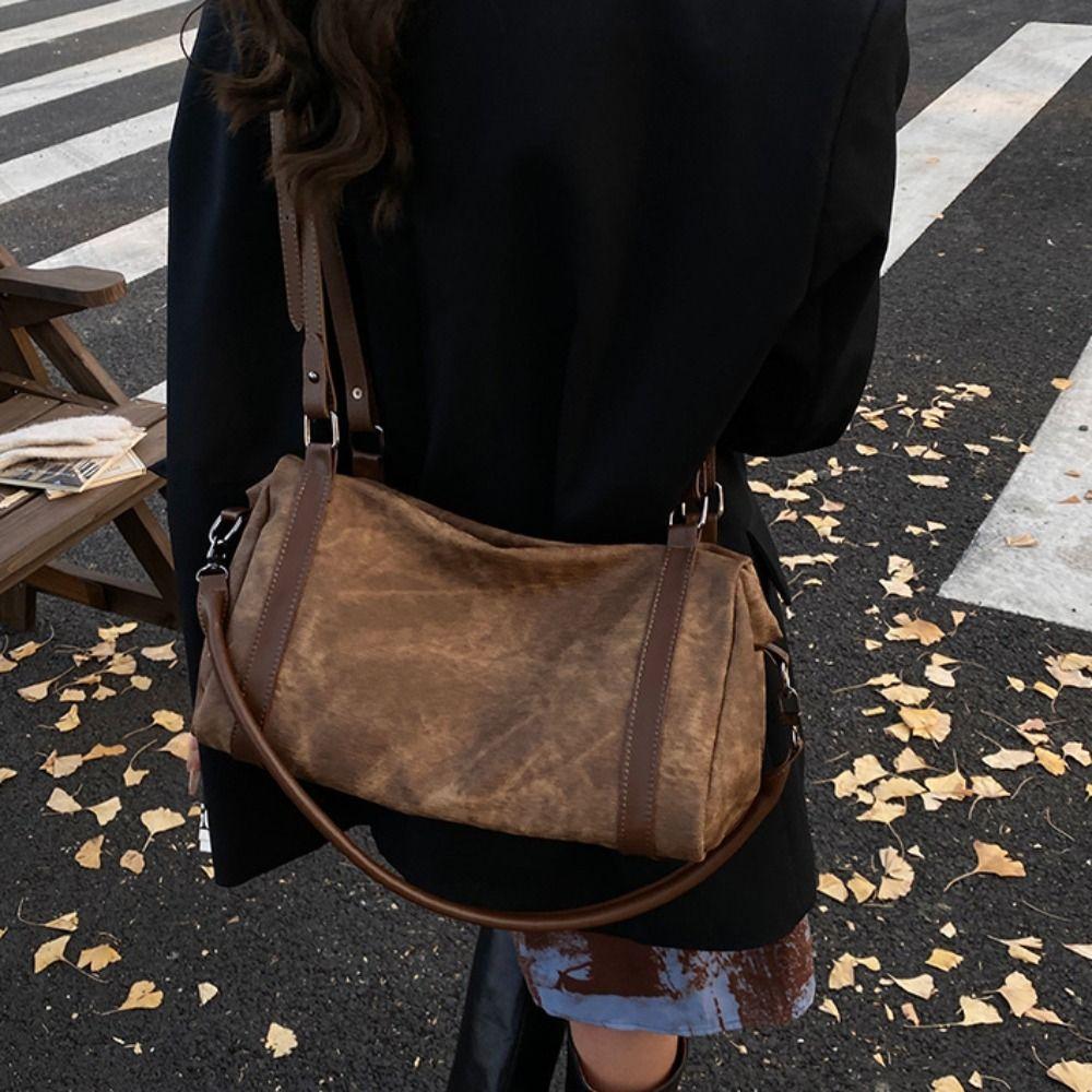 Korean Style Bowling Shoulder Bag Vintage Pillow Handbag Portable Boston Crossbody Bag Shopping