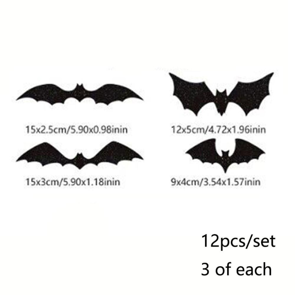 12pcs/set Double-Layer Halloween 3D Bat Stickers Skull Pattern PVC Butterfly Wall Stickers Self Adhesive Halloween Window Decal