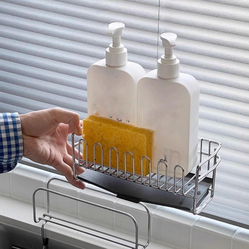 with Drain Tray Kitchen Drain Rack Rust-proof Sink Sponge Rack Dish Drying Rack  Countertop