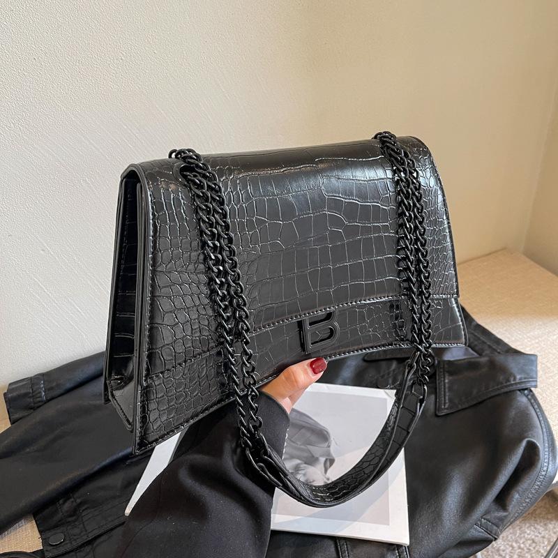New spring new fashion street shot light luxury crocodile pattern hourglass bag single shoulder oblique span women's bag