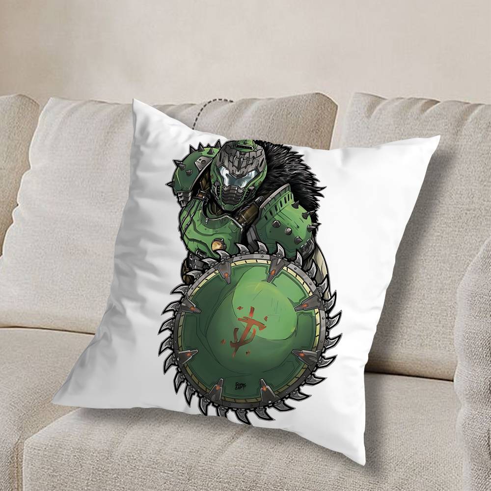 Game Doom Invincible Hero Pillow Case Anti-dustmite Pillowcase Invisible Zipper Silky Short Plush Sofa Cushion Cover