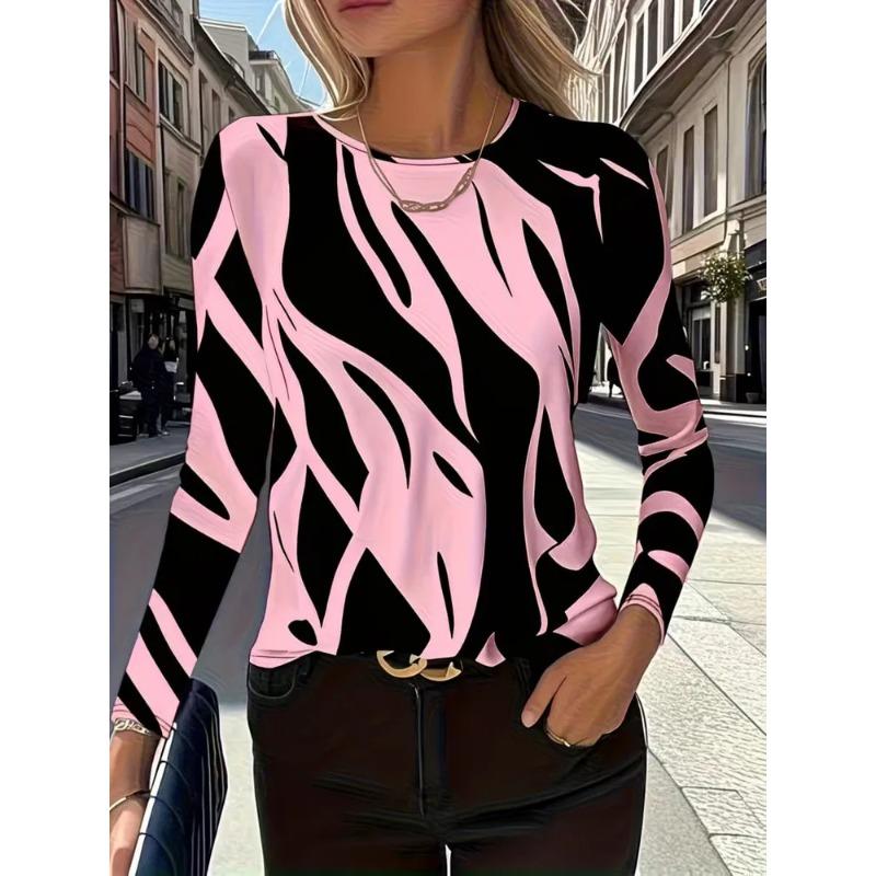 Autumn Women's 3D Geometric Print Crew Neck Long Sleeve T-Shirt