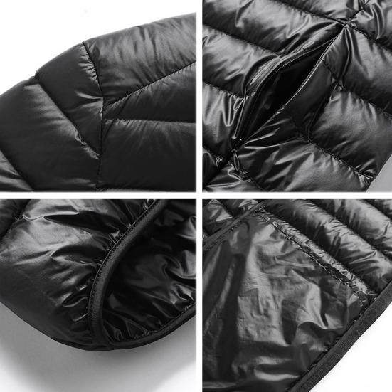 Quilted Cotton Jacket Men Solid Color Stand Collar Long Sleeve Coat with Zipper Placket and Pockets Casual Down Jacket