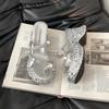 Thick-bottomed Wedge Slippers Women's New Summer Outer Wear Fashion Sequins Transparent One-word Set Toe High-heeled Sandals Women