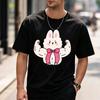 Unisex Baumwoll-T-Shirt Starkes Baby Muskuläres Kaninchen mit Rosa Schleife Grafikdruck Süßes Fitnessstudio Fitness Training Freizeit Streetwear Lustiges T-Shirt