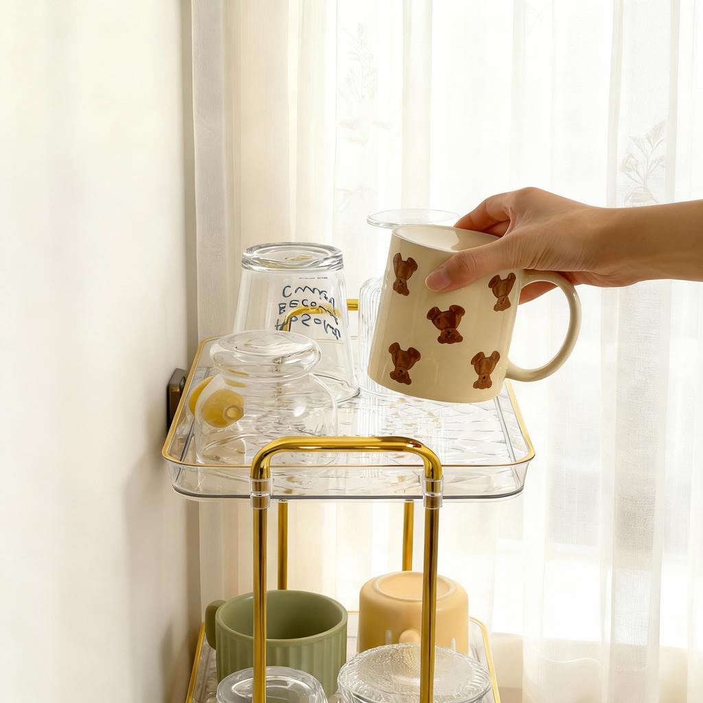  2/3 Tiers Kitchen Countertop Organizer Plastic Storage Rack Large Capacity Drying Cup Holder Tea Coffee Mug Shelf