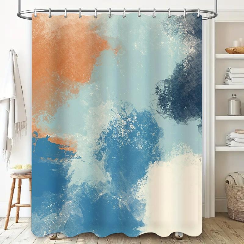 Abstract Watercolor Bath Curtain with Soft Blue Tones for Bathroom Decorations 72x84in (183cm x 213cm)