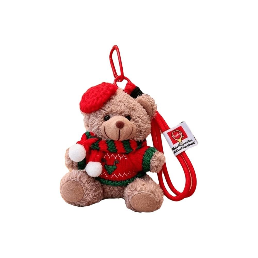 Red Beret Plush Bear Keychain Soft Plush Xmas Tree Bauble Cartoon Bag Charm  Festival Gathering