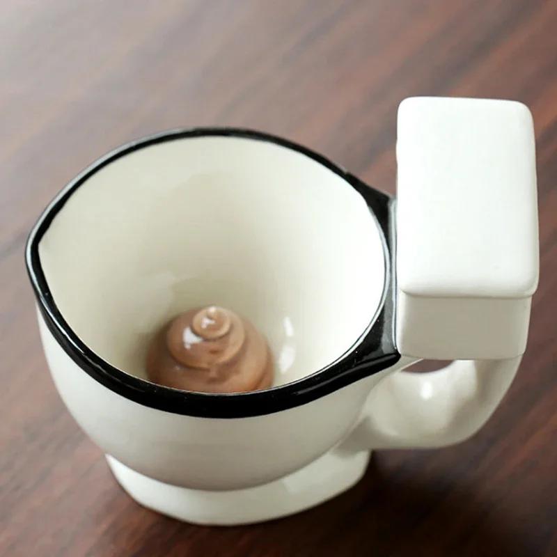 300ml Toilet Shaped Cup Coffee Ceramic Cup with Handle Water Cup Coffee Tea Milk Ice Cream Cup Funny Gift