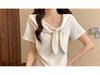 Navy Bow Collar Plus Size Short Sleeve T-Shirt - Women's Loose Fit Summer Top