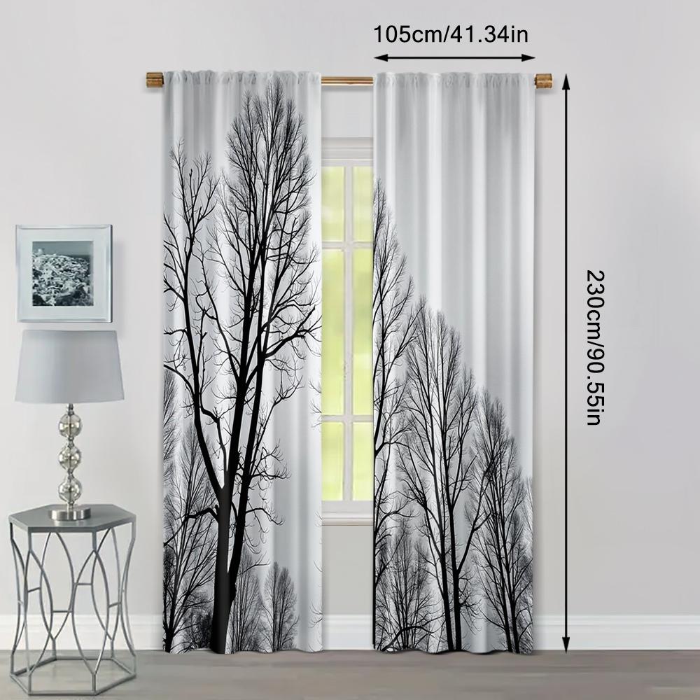 2 pezzi, Tende con Motivo Albero di Betulla Poliestere (senza asta) Funzioni di Isolamento Termico e Oscuramento per Camera da Letto e Varie