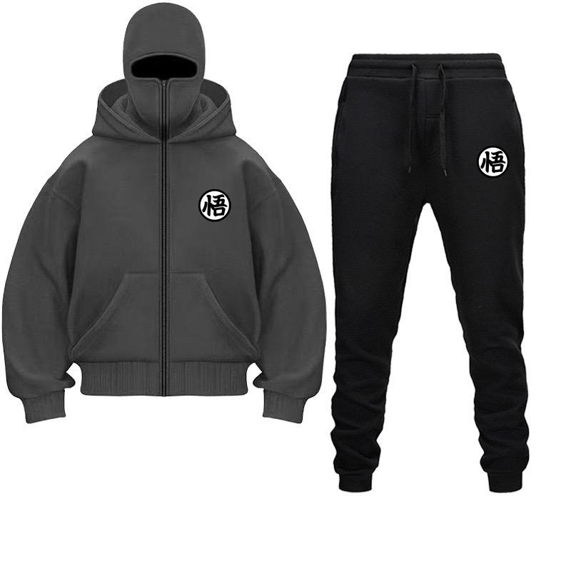 Conjunto Chapéu Moletons Calças Outono Inverno Balaclava Moletom com Capuz Trendy Hip Hop Homens Mulheres Casal Máscara Facial Moletom com Zíper
