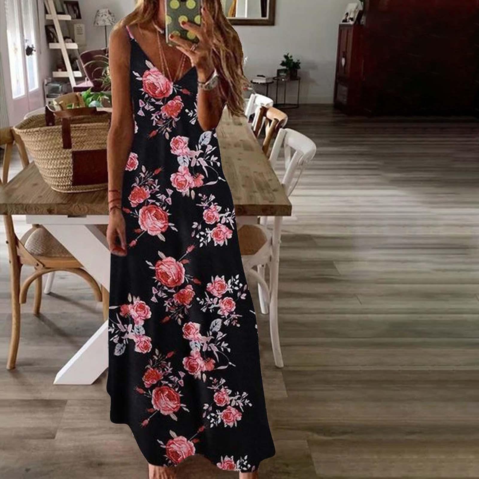 

(проектор)Женские свободные платья с принтом без рукавов, повседневное длинное платье с карманами XL красный