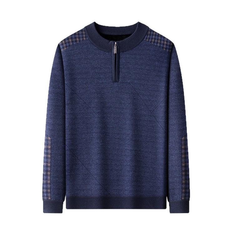 Men's Red Year of the Rat Warm Knit Sweater, Half-High Collar, Dad Style, Winter Wear for Middle-Aged & Elderly.