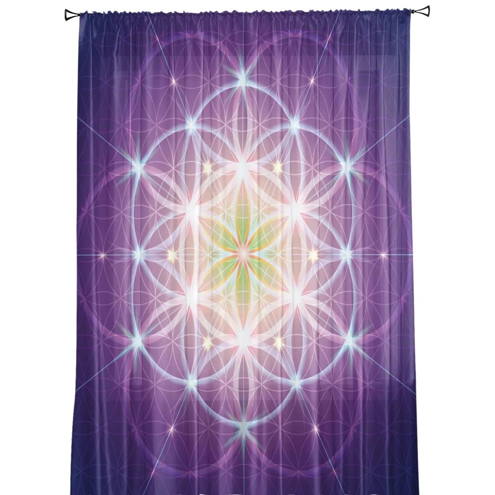 Life Of Flower Lila Gittervorhänge Ideal für Wohnzimmer Druck Transparenter Voile Vorhang Schlafzimmer Fensterabdeckung Vorhänge Jalousien Heimdekoration