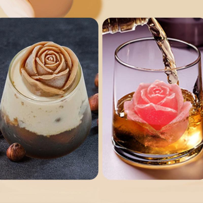 Custom 3D Rose Flower Shape Grids Ice-Cube Molds DIY Homemade Whiskey Reusable Silicone Ice Cube Tray With Lid
