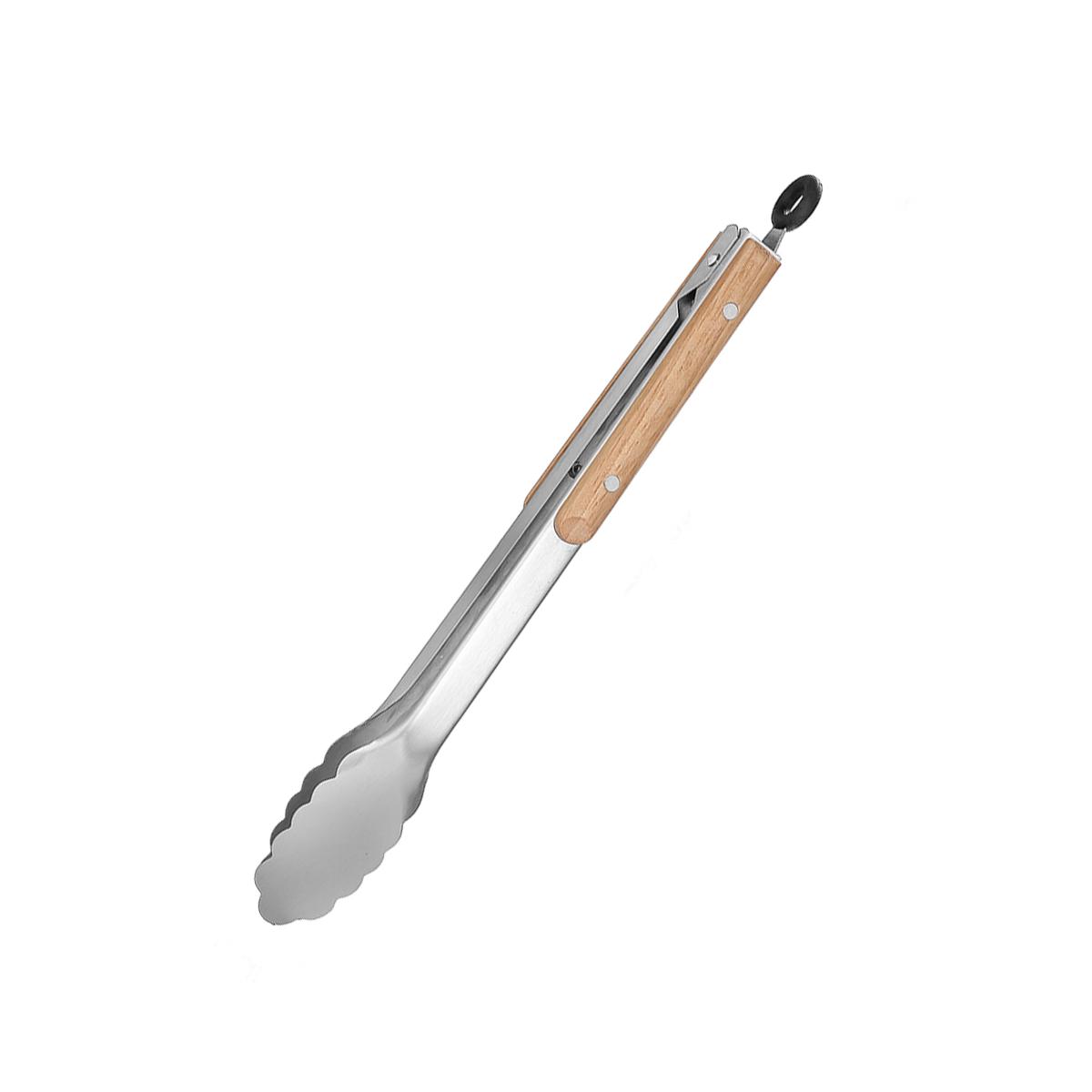 

Щипцы для готовки из нержавеющей стали с дубовой ручкой, щипцы для барбекю, щипцы для салата с фиксирующим кольцом, кухонный гаджет для приготовления салата на гриле и барбекю