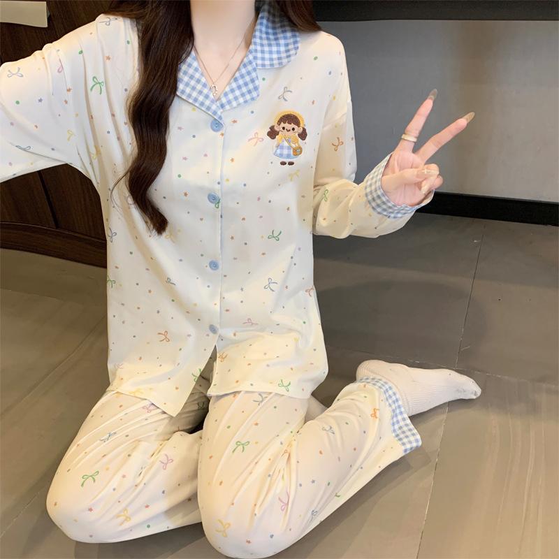 High Value, Sweet Ins Style, Cute Imitation Cotton Pajamas, Women's Casual Loungewear, Long Sleeves and Trousers Two-piece Set