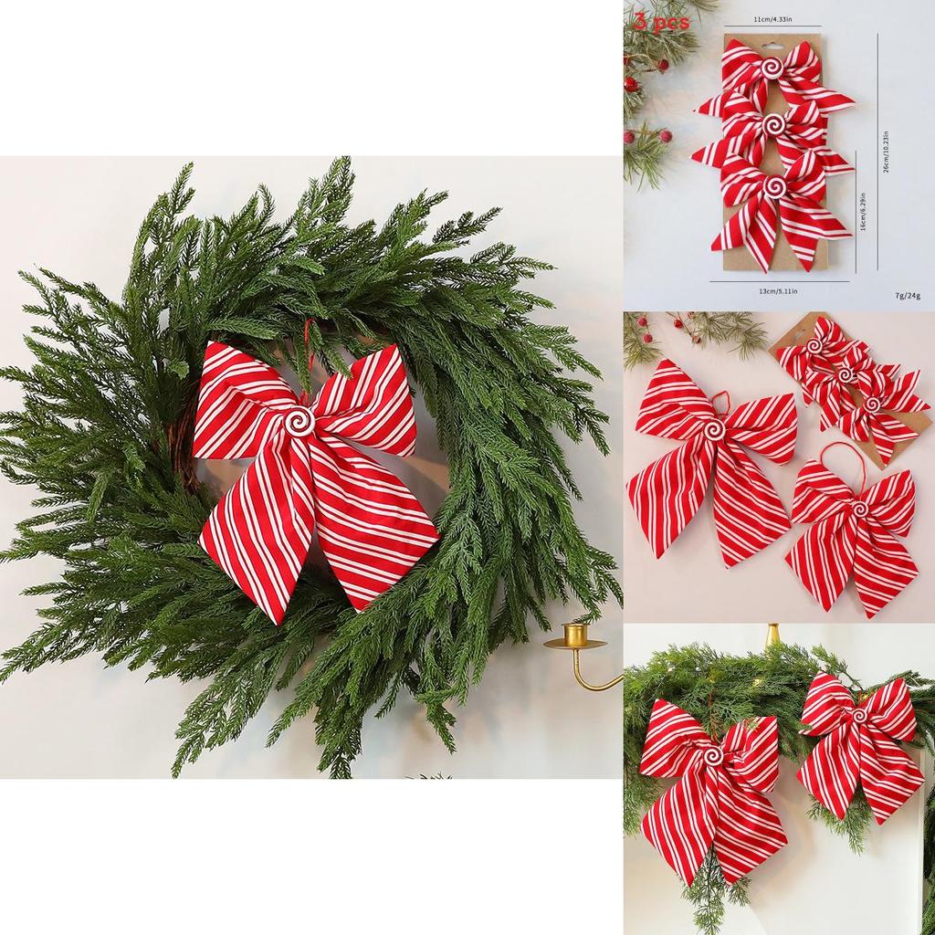 Red And White Diagonal Stripe Bow Pendant For Festive Tree Decor