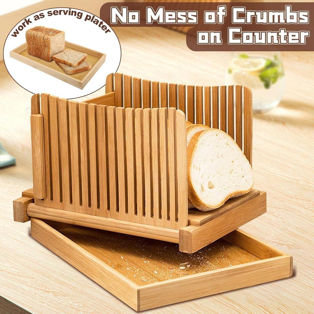 Bamboo Bread Slicer with Crumb Tray for Home Baking