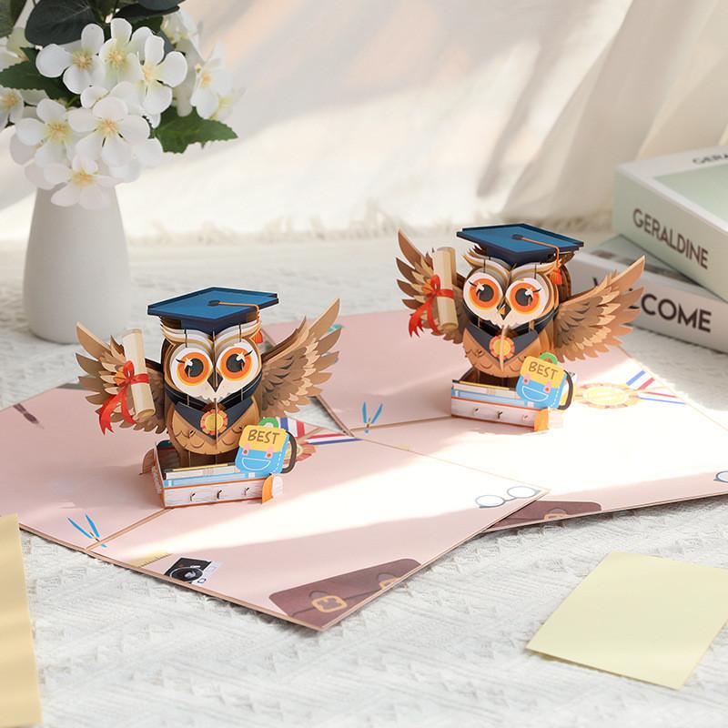 Owl Graduation 3d Popup Card With Color Printing For Commencement Celebrations