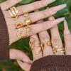 18K Gold Plated Adjustable Stainless Steel Ring Set, Luxury Snake Zircon Geometric Minimalist Unique Women Daily Wear Jewelry