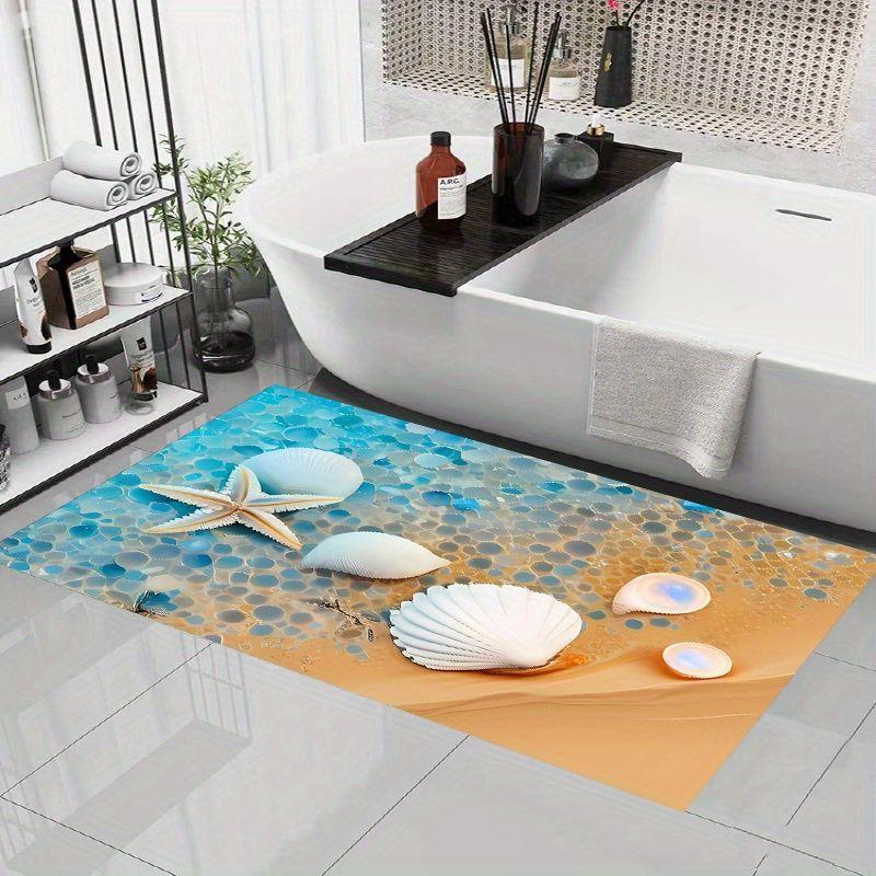 Starfish Shell Printed Bath Mat Non-slip Diatom Mud Footpad Bathroom Rug Super Absorbent Laundry Room Entrance Carpet Home Decor