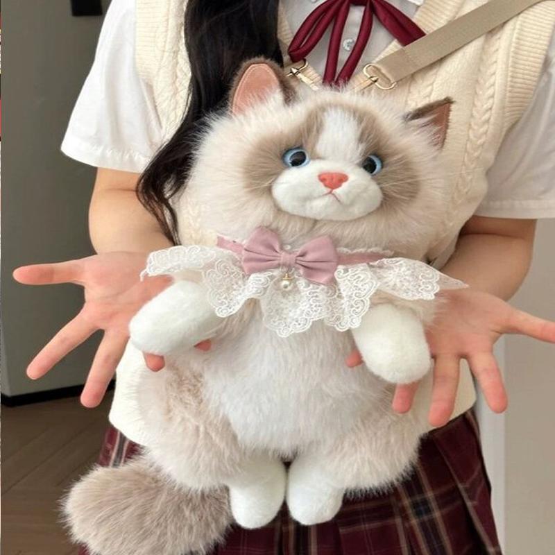 New Simulation Cat Backpack Puppet Cat Bag Doll Girl Heart Birthday Gift Cartoon Plush Toy Bag Kids backpack