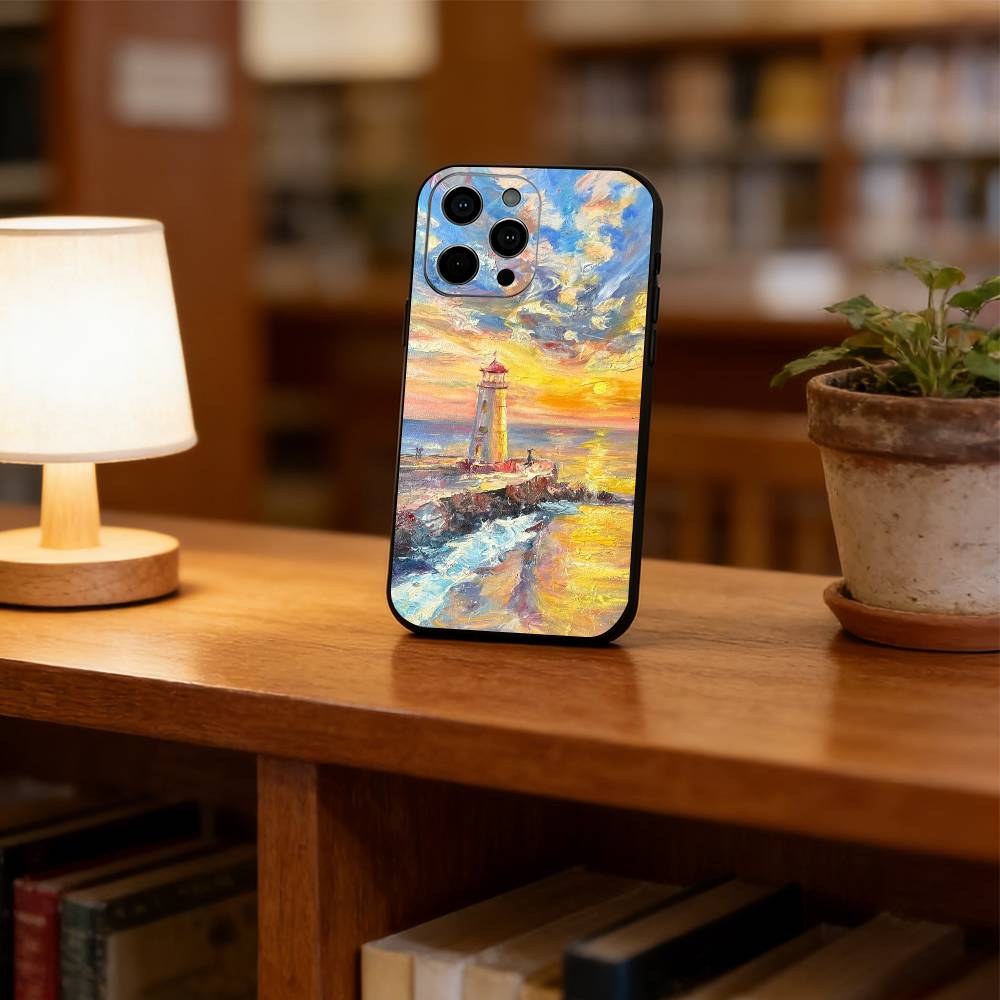 Art oil painting of a lighthous Phone Case For iPhone 17, 16,15,14,13,12,11 Plus,Pro Max, Others Soft Black Cover