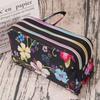 Fabric Phone Purse Flower Wallet Print Three Zippers Bags Fashion Canvas Wallet  Girl