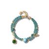 Copper Alloy Double Loop Bracelet for Women: Fresh Blue Beaded, New Chinese Style, Light Luxury.