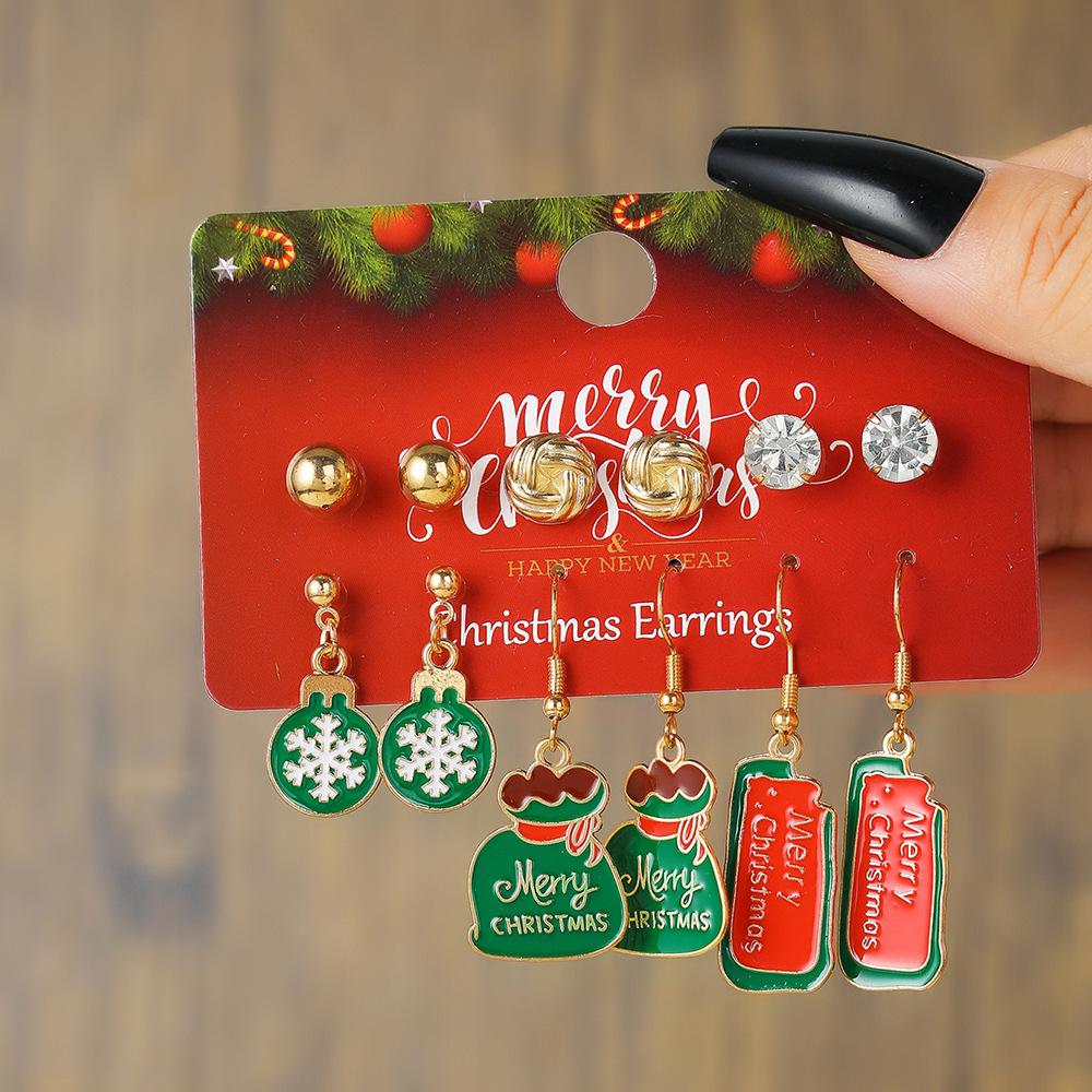 Europäische und amerikanische Weihnachts-Steckohrringe 1 Paar Kombinationsset Schneeflocke Elch Weihnachtsbaum Legierung Atmosphäre Ohrringe Ohrringe Schmuck