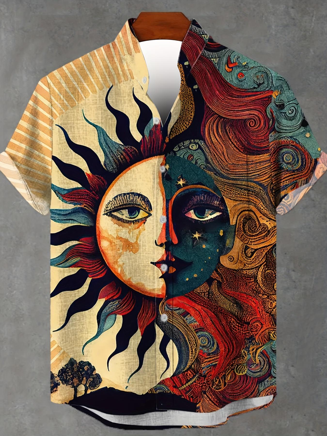 

Мужская летняя футболка с коротким рукавом, приталенного силуэта, с 3D-принтом в этническом богемном стиле - Яркий дизайн с изображением солнца и луны, легкая дышащая ткань XL