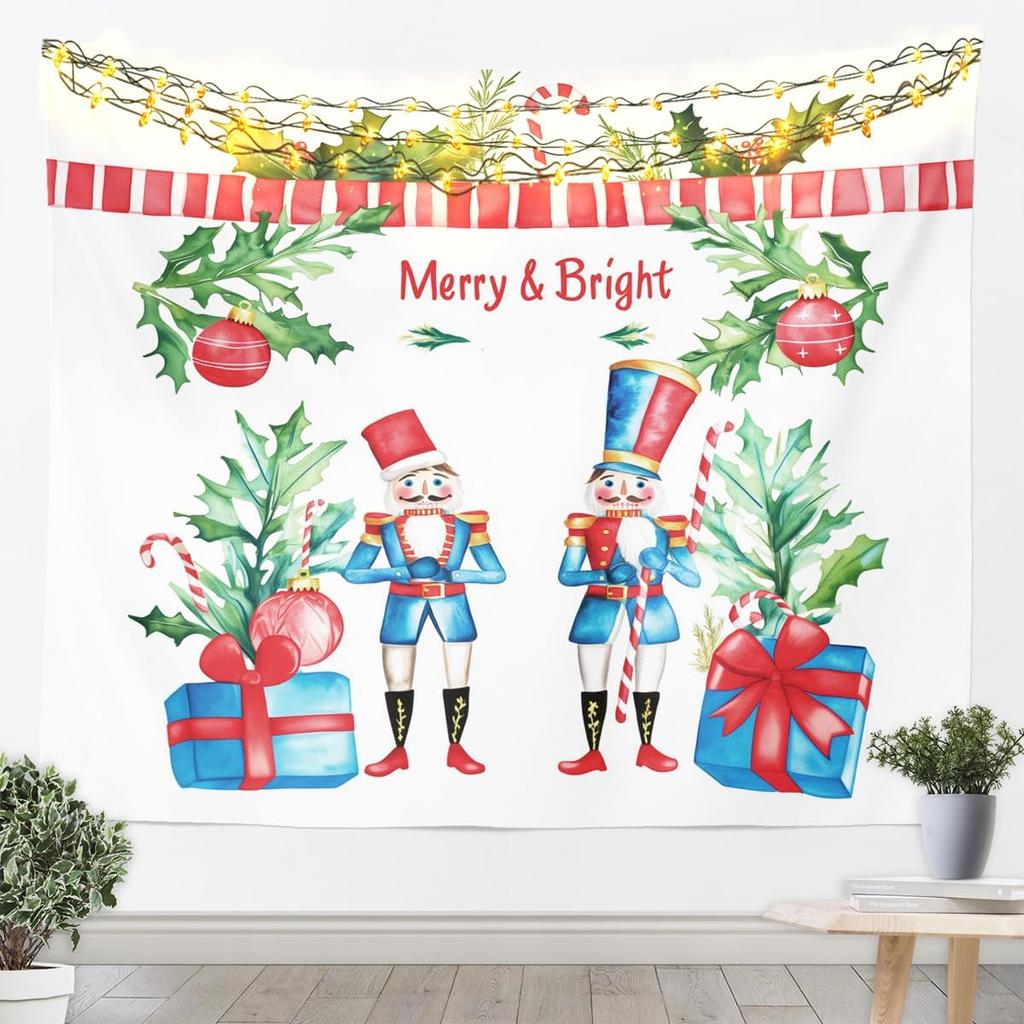Kids Christmas Nutcracker Tapestry for Bedroom Winter Snowflake Wall Tapestry for Boys Girls Christmas Tree Hanging Wall Art