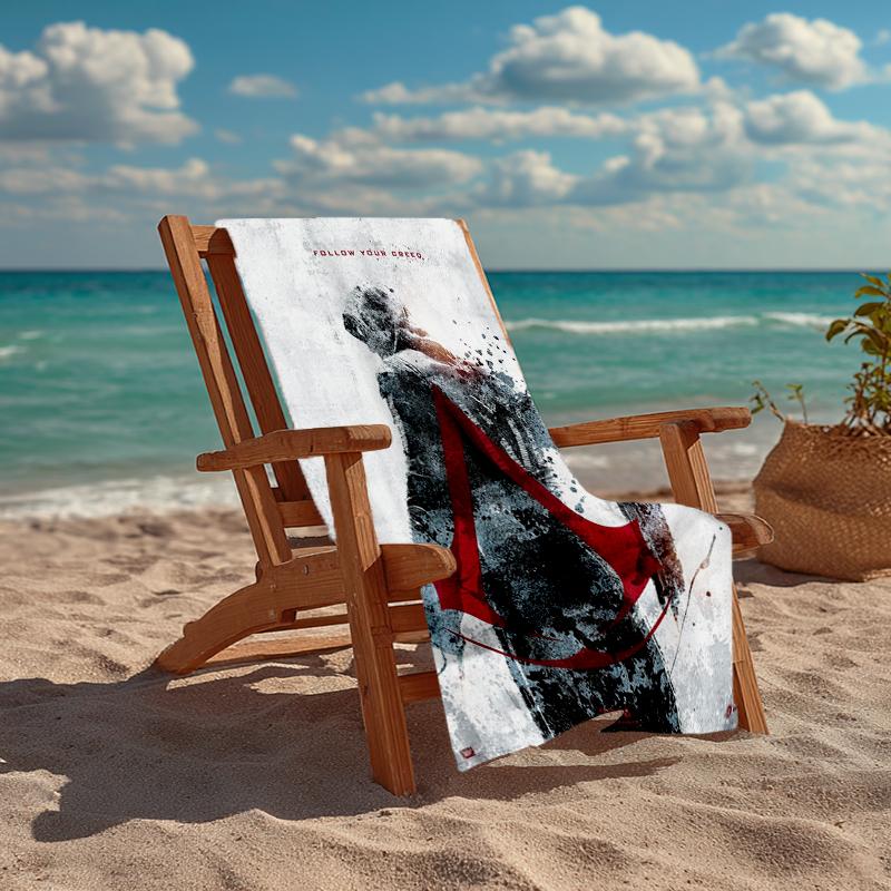 Ultra-Soft Beach Towel with Assassin's Creed Theme,Ideal for Pool - Camping, Diving - Perfect Travel Essential, Vibrant Beach Towel.