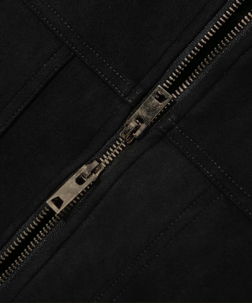 Trillion Corduroy Collar Suede Zip-Up Work Jacket [Black]