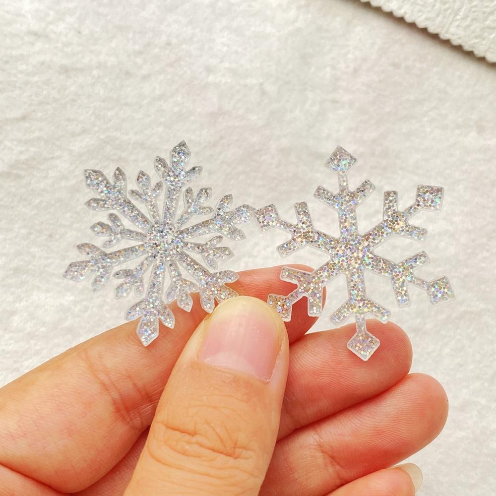 6PCS Colorful Glitter Silver Christmas Snowflakes Head Flat back Acrylic Sheet Miniature Pattern Applique DIY Decor Art Crafts