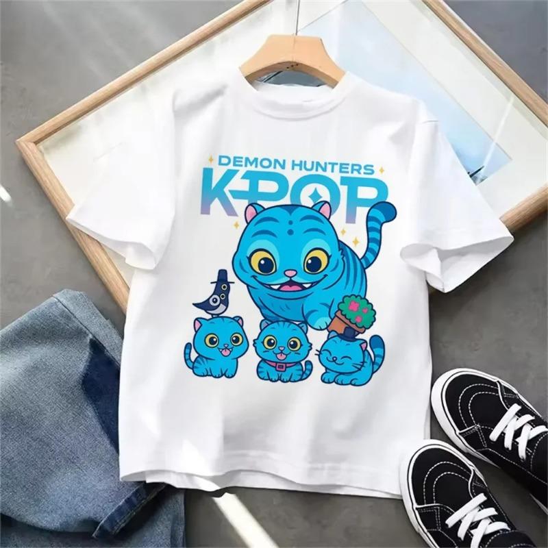 

Лето 2026 Новая Горячая K-pop Футболка Белая С Коротким Рукавом с Рисунком Тигра и Детская Повседневная Спортивная Одежда 100