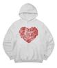 Vintage Heart Lettering Print Hoodie White Melange